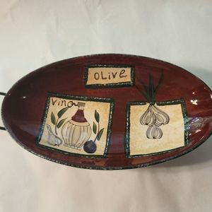 Ceramic Oval Serving Dish with Metal Stand